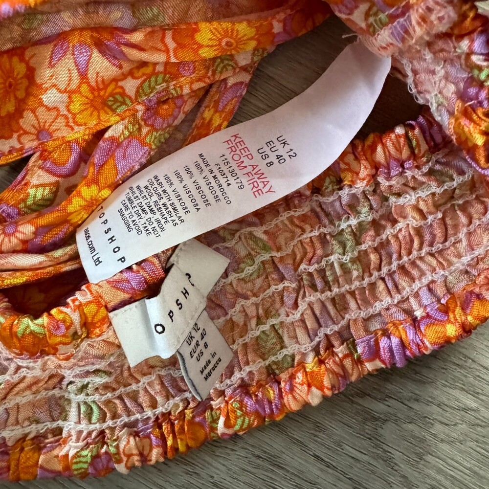 Topshop Floral Halter Crop Top in Pink and Orange - Picture 7 of 9
